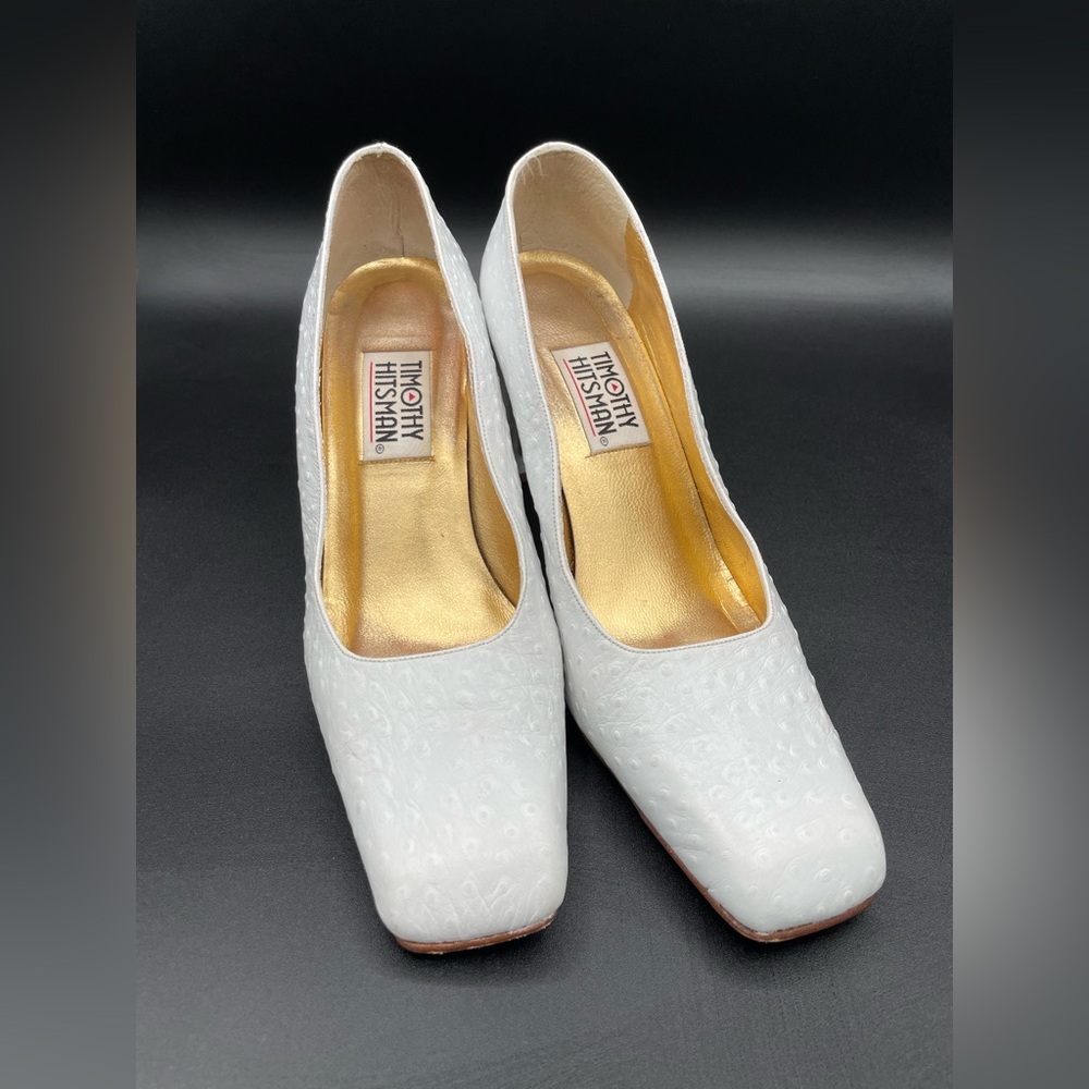 Timothy Hitsman Elegant White Heels Vintage Retro Designer shoes size 9 - Picture 2 of 5